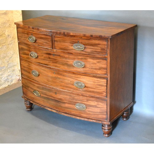 431 - A 19th century mahogany bow fronted chest of two short and three long graduated drawers with oval br... 