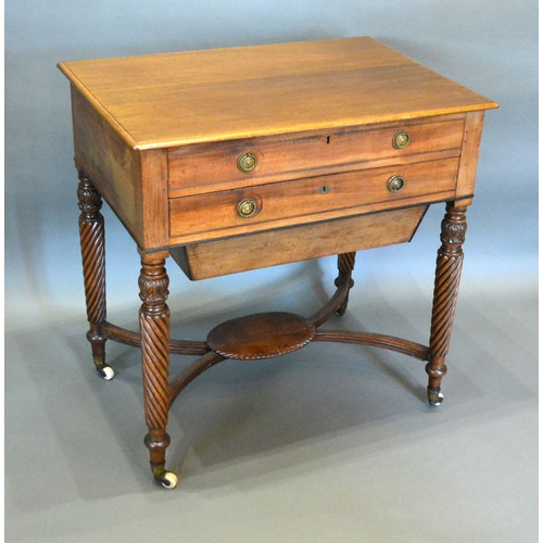 433 - A William IV mahogany side table, the moulded top above two drawers with circular brass handles rais... 