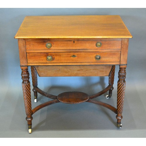 433 - A William IV mahogany side table, the moulded top above two drawers with circular brass handles rais... 