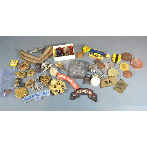 240 - A Collection of Military Brass and Cloth Badges and Buttons and various medallions