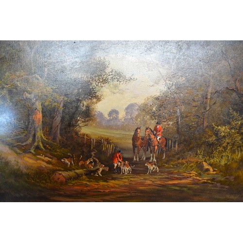 58 - Ronald Horsewell Hunting Scene within a Rural Setting, oil on canvas, signed, 60 x 90 cms together w... 
