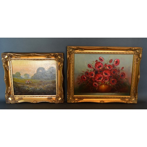58 - Ronald Horsewell Hunting Scene within a Rural Setting, oil on canvas, signed, 60 x 90 cms together w... 