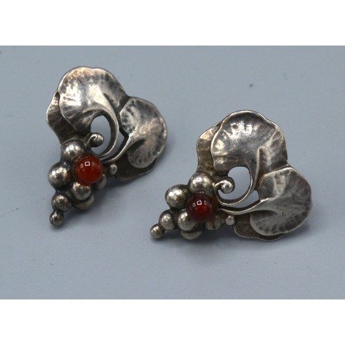 185 - A Pair of 925 Silver Earrings by Georg Jensen in the form of Grapevine, 2.5 cms long
