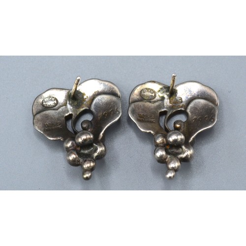 185 - A Pair of 925 Silver Earrings by Georg Jensen in the form of Grapevine, 2.5 cms long