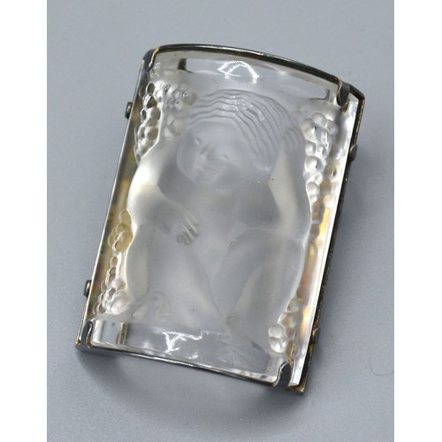 186 - A Lalique Glass Brooch within 925 silver frame marked Lalique France, 4 x 3 cms