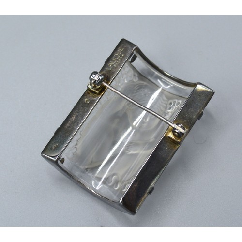 186 - A Lalique Glass Brooch within 925 silver frame marked Lalique France, 4 x 3 cms