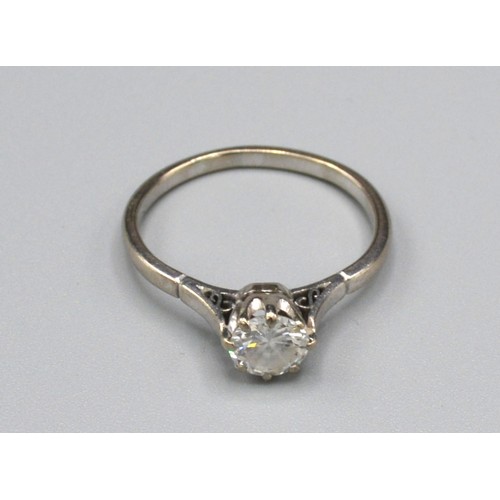 188 - A White Metal Solitaire Diamond Ring approximately 0.50 ct. claw set ring size Q 3.2gms