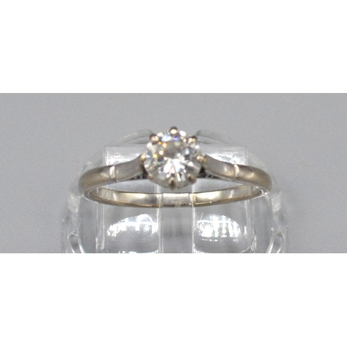188 - A White Metal Solitaire Diamond Ring approximately 0.50 ct. claw set ring size Q 3.2gms