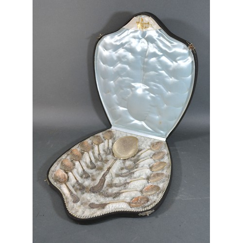 195 - A Late 19th Century Dutch 833 Silver Dessert Service comprising serving spoon and twelve smaller spo... 