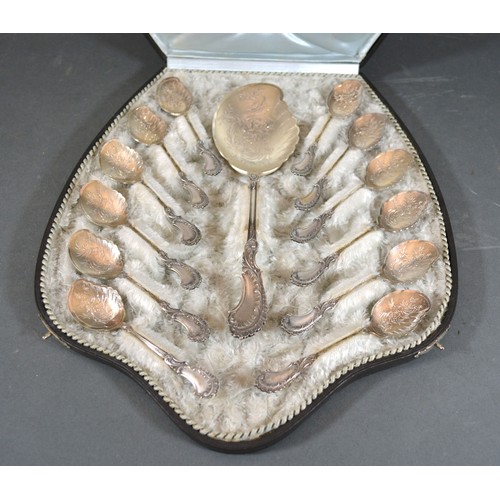 195 - A Late 19th Century Dutch 833 Silver Dessert Service comprising serving spoon and twelve smaller spo... 