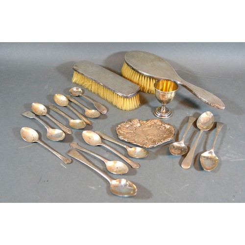 201 - A London Silver Pin Tray together with a Birmingham silver backed two piece dressing table set, a si... 