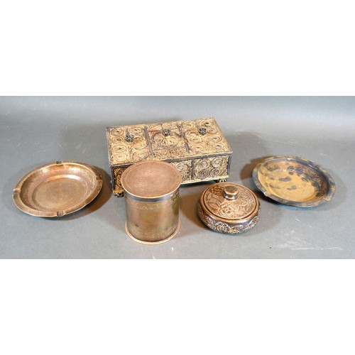 225 - An Indian White Metal Casket together with other related items