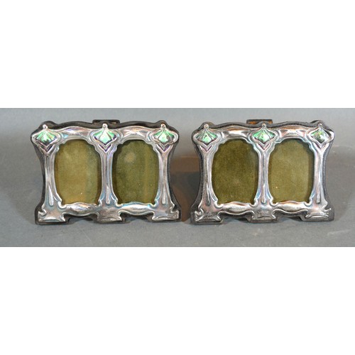 212 - A Pair of Sterling Silver and Enamel Decorated Double Photograph Frames in the Art Nouveau Style 8 x... 