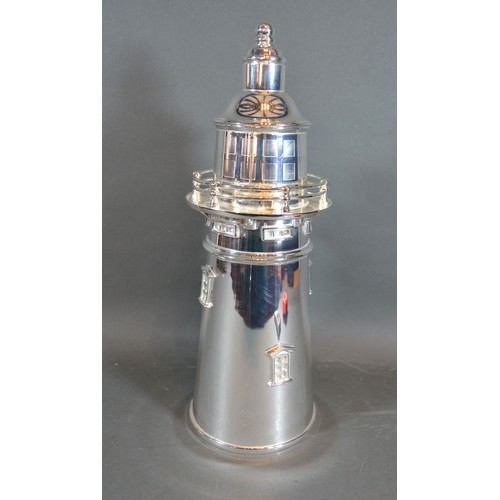 209 - A Silver Plated Cocktail Shaker in the form of a Lighthouse, 35 cms tall