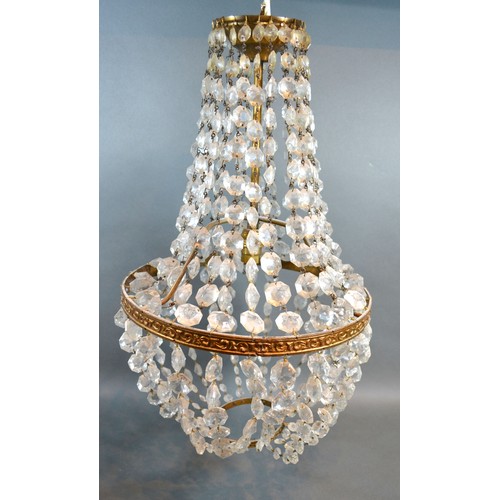 229 - A Cut-Glass and Brass Bag Shaped Light Fitting 50cm tall