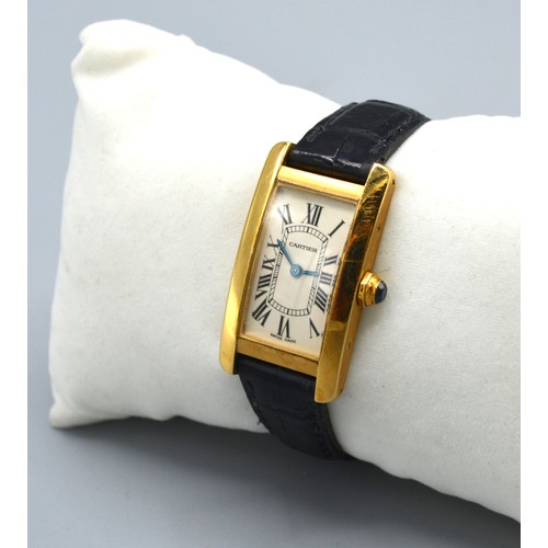 150 - A Cartier Tank Americaine 18ct. Gold Cased Wrist Watch with original leather strap and buckle marked... 