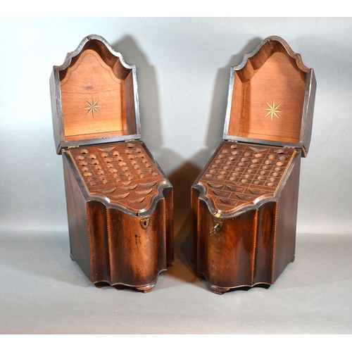 501 - A Pair Of George III Mahogany Knife Boxes of serpentine form, each with an inlaid hinged cover enclo... 