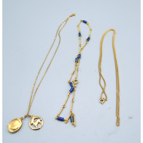 164 - A 9ct Gold Necklace set lapis lazuli together with a 9ct gold pendant locket with chain and a 9ct go... 