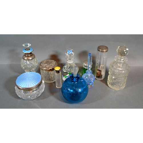 170 - A Silver And Blue Enamel Scent Bottle together with a collection of other scent bottles and dressing... 