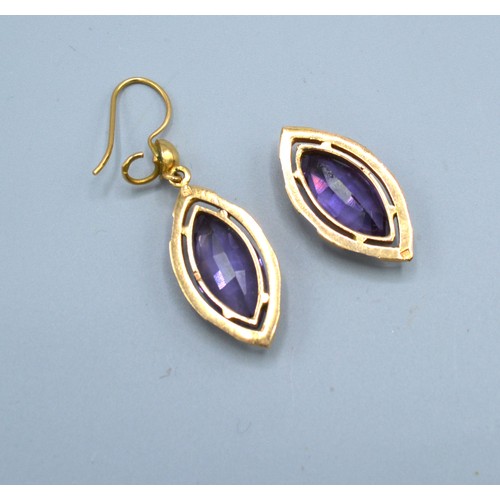 191 - A Pair Of Yellow Metal Amethyst Set Drop Earrings 13.5 gms all in