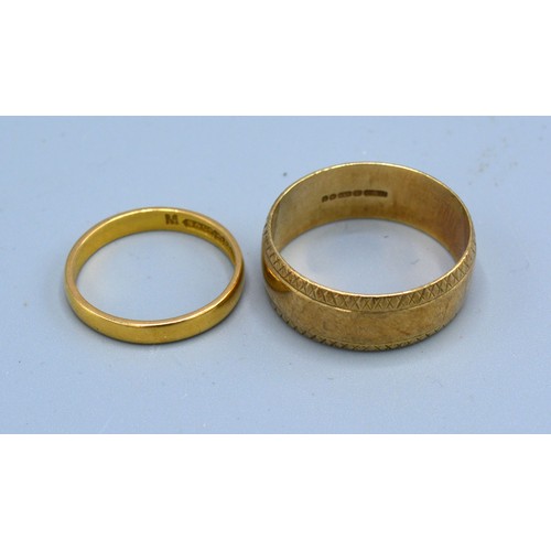 203 - A 22ct Gold Wedding Band 3.4 gms together with a 9ct gold wedding band 6.7 gms