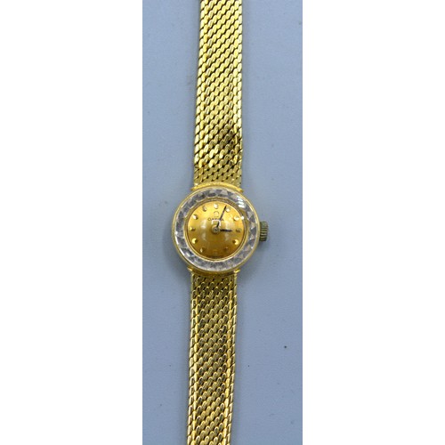 221 - An Omega 18ct Gold Cased Ladies' Wrist Watch with 18ct gold strap 24.3 gms excluding movement