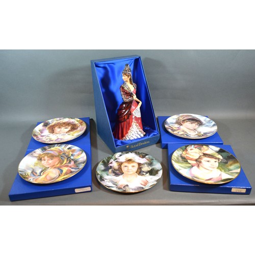 35 - A Royal Doulton Figure 'Mantilla' HN3192 together with five Royal Doulton collectors' plates