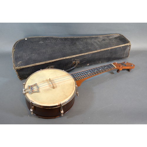 413 - A John Grey & Sons Ukulele Banjo With Four Strings and with original case