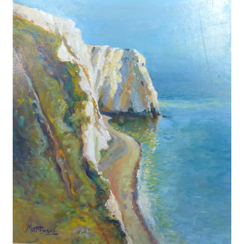 114 - Matt Bruce 'Coastal Cliffs' oil on board, signed, 29 x 24.5 cms