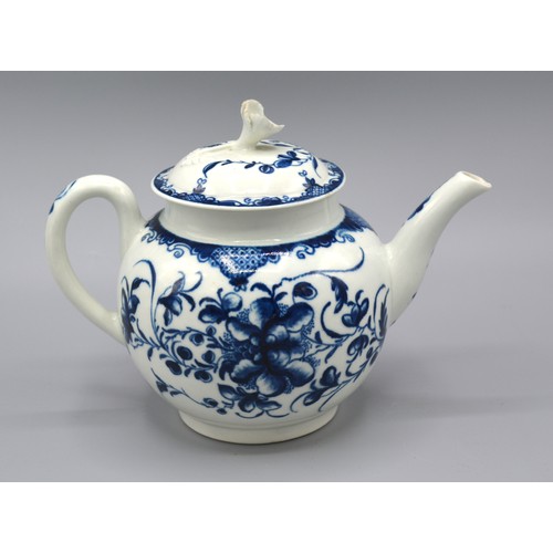 1 - A First Period Worcester Teapot With Cover decorated in underglaze blue, crescent mark to base