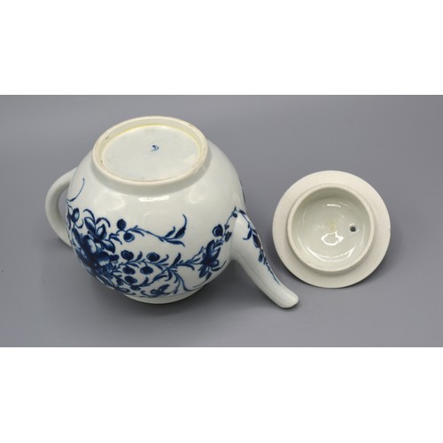 1 - A First Period Worcester Teapot With Cover decorated in underglaze blue, crescent mark to base