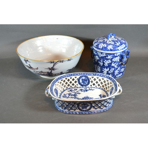 3 - An Early English Delft Bowl together with an underglaze blue decorated covered preserve and a Chines... 