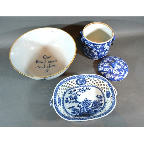 3 - An Early English Delft Bowl together with an underglaze blue decorated covered preserve and a Chines... 