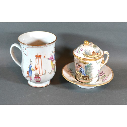 5 - A Chinese Export Mug together with a French chocolate pot cover and stand