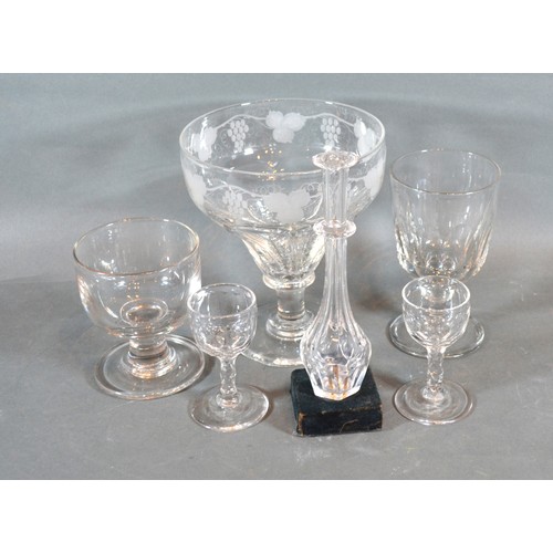 6 - A 19th Century Large Glass Rummer together with four pedestal glasses and a glass specimen vase