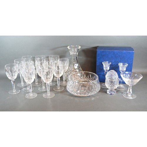 7 - A Set Of Thirteen Waterford Cut Glass Wine Glasses together with a Waterford carafe, a similar bowl ... 