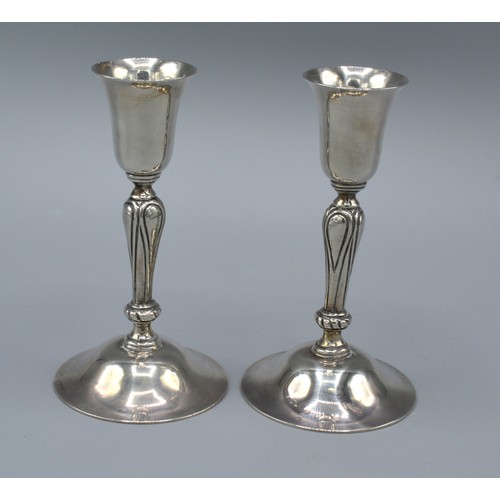 87 - A Pair Of Birmingham Silver Candlesticks 12 cms tall