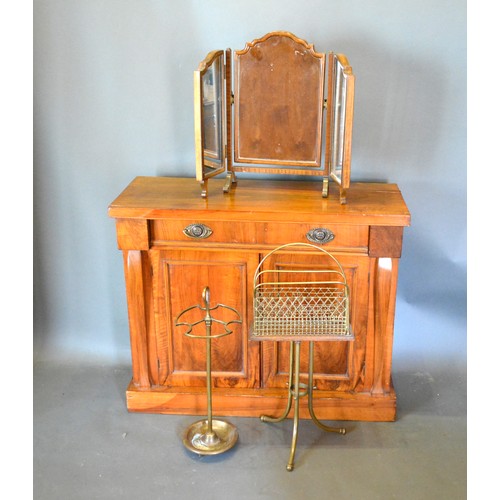 382 - A Victorian Walnut Chiffonier together with a triple folding dressing table mirror, a brass stick st... 