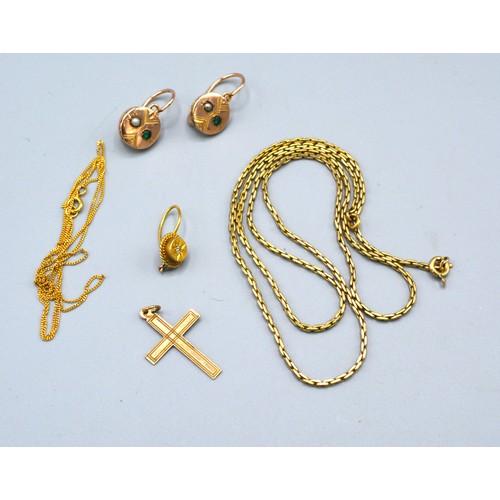 118 - A 9ct. Gold Linked Neck Chain together with a crucifix pendant, a pair of earrings, another similar ... 