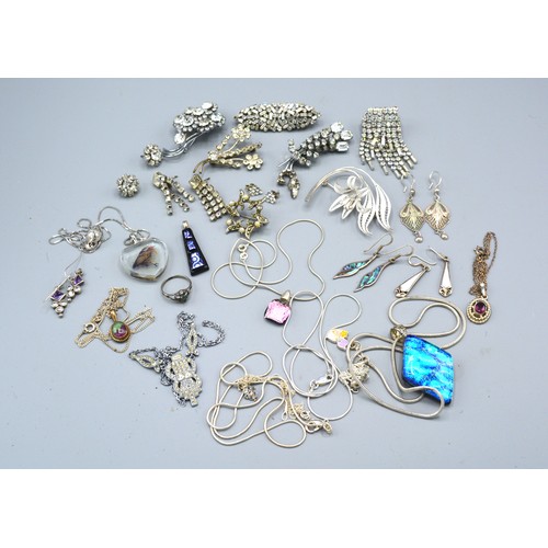 120 - A Small Collection Of Silver Jewellery together with various paste set brooches and related jeweller... 