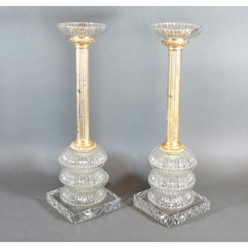 22 - A Pair Of Cut Glass And Silver Plated Table Lamps 38 cms tall