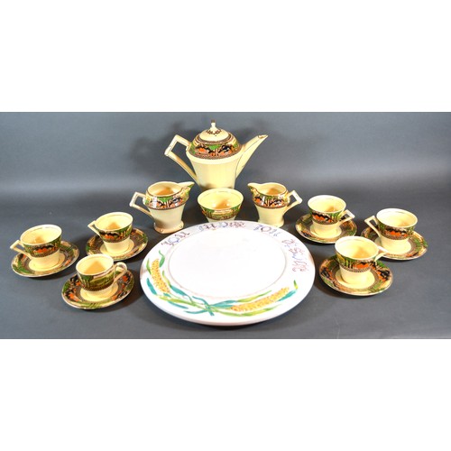 23 - A Myott Son & Co. Coffee Service with hand painted decoration and highlighted with gilt together wit... 