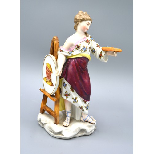 25 - A Continental Figurine Of A Female With Artists Palette And Easel 23 cms tall