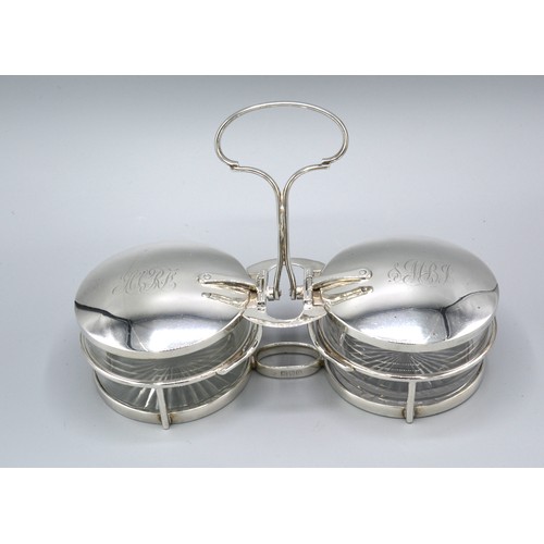 165 - A Victorian Silver And Glass Double Preserve with double hinged covers and glass inserts, London 189... 