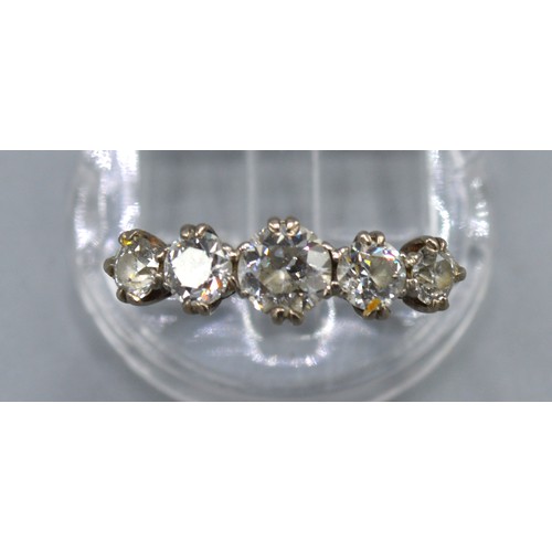 143 - An 18ct. Five Stone Diamond Ring set with five graduated diamonds claw set 2.6 gms. ring size O