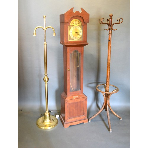 317 - A Long Case Clock, the brass dial with Roman numerals together with a Bentwood hat and coat stand an... 