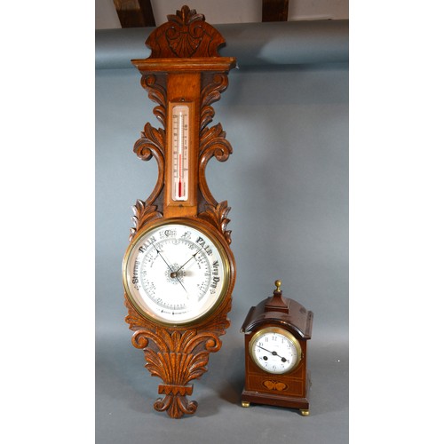 319 - An Edwardian Mahogany Marquetry Inlaid Mantle Clock retailed by Mappin & Webb Paris together with an... 