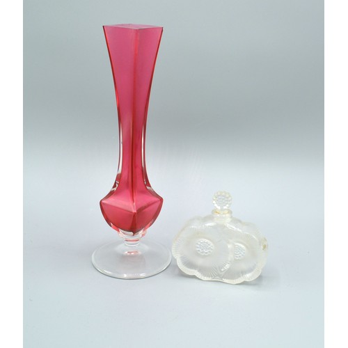 33 - A Lalique Glass Perfume Bottle 'Deux Fleurs' signed to base together with a Val St. Lambert cranberr... 