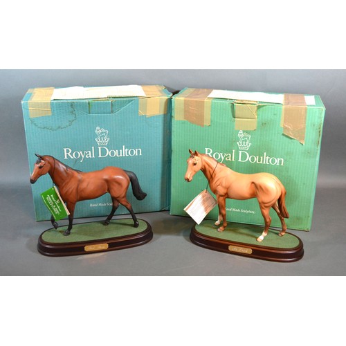 38 - A Royal Doulton Model Of Red Rum Upon Oval Base, 22 cms tall together with another similar Mr Frisk ... 