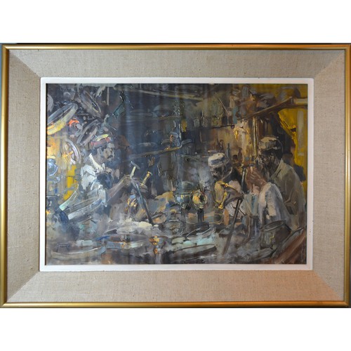 66 - Andro 'Figures within an Interior' oil on canvas, 48 x 69 cms together with another similar Persian ... 